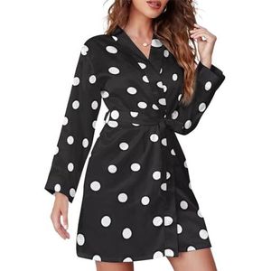 Zwart Wit Polka Dots1 Vrouwen Badjas Sjaal Kraag Loungewear Spa Badjas Lange Mouw Pyjama XL