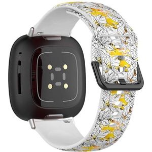 Sportbandje compatibel met Fitbit Sense/Sense 2 / Versa 4 / Versa 3 (bloemen zwart wit geel) siliconen armbandaccessoire