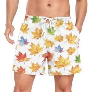 Niigeu Art Rainbow Maple Leaf Zwembroek voor heren, sneldrogend, met zakken, Leuke mode, XXL