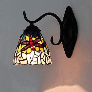 Wandlamp 1.Tiffany Stijl Vlam Wandlamp Retro Gekleurde Glazen Lampenkap Lamp Zeemeermin Spiegel Badkamer Woonkamer Kaarslamp