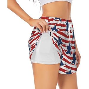 YQxwJL Rood Wit Ster Streep Vlag Print Atletische Hoge Taille Running Shorts Voor Vrouwen Sneldrogende Gym Workout Shorts Voor Zomer Casual, Wit, XL