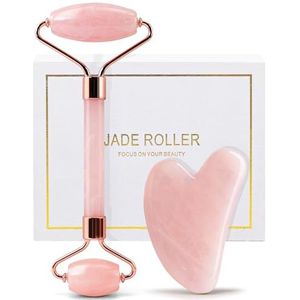 Rodillo de jade en juego de herramientas faciales Gua Sha hecho de cuarzo roze, de herramienta de masaje huefull is geschikt voor linfático, horizontaal en vermindert de arrugas
