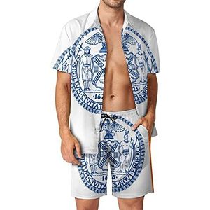 Vlag van New York City Hawaiiaanse sets voor heren, button-down trainingspak met korte mouwen, strandoutfits, XL