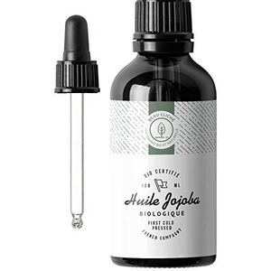 100ml Bio Jojoba-olie, Koudgeperst, Puur - Organic Jojoba Oil - 100% Natuurlijke Verzorging voor Huid, Haar, Baard - Glazen Fles - Gebotteld in Frankrijk