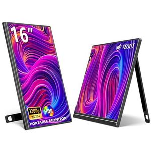 Draagbare monitor van 16 inch, 1920 x 1200p IPS voor laptop met USB-C, Freesync HDMI gaming-monitor met standaard, verkrijgbaar in vier kleuren, 0,8 cm, ultradun, voor reizen en kantoor