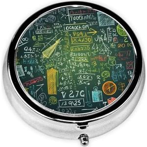 Math Question Printed Round Pill Box, Snap Shut Deksels, Reizen Pillendoos, Mini Draagbare Lange Termijn Opslag Pil Organizer voor het Dragen in Zakken, Portefeuille, Reizen, Werk