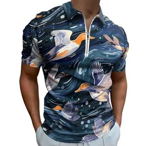 Wild Mallard Ducks Half Zip-up Polo Shirts Voor Mannen Slim Fit Korte Mouw T-shirt Sneldrogende Golf Tops Tees 4XL
