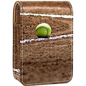 softball honkbal op grond patroon Lipgloss Houder Lipstick Case Draagbare Mini Lipstick Opbergdoos Reizen Lipstick Organizer Case met Spiegel voor Vrouwen, Meerkleurig, 9.5x2x7 cm/3.7x0.8x2.7 in