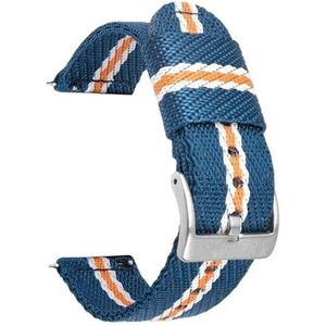LUGEMA 18mm 20mm 22mm 24mm Sport Geweven Nylon Horlogeband Dames Heren Polshorlogeband Snel Ontgrendelbare Stoffen Horlogeband Armband(Blue Wt Yl silver BC,20mm)