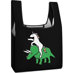Eenhoorn Rijden Triceratops Herbruikbare Boodschappentassen Opvouwbare Boodschappentassen Grote Vouwbare Tote Bag met Lange Handvatten