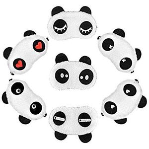 Set van 7 schattige panda-oogmaskers, zachte pluizige slaapschaduwhoes, rest ooglapje, blinddoekschild, reizen, slaaphulp, nieuwigheid slapen voor logeerpartijtje