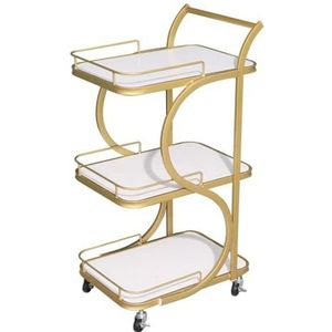 Keukentrolley Opbergkar 3 Tier Bar Trolley Metalen Marmeren Keukenkar Serveerwagens Dressoir Keukenrek Trolley Drankkarren Barwagen Opbergwagen Op Wielen(Gold,45 * 35 * 84cm)