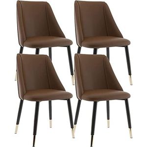 GEIRONV Moderne lederen stoelen set van 4, keuken eetkamerstoelen met metalen stoelpoten for thuis commerciële restaurants Eetstoelen (Color : Coffee, Size : Golden leg)