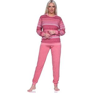 Normann Badstoffen pyjama voor dames met manchetten in elegant strependesign - ook in grote maten, Oud roze, 48/50