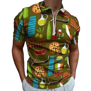 Poloshirt met Italiaanse symbolen voor heren, casual T-shirts met ritssluiting en kraag, golftops, slim fit