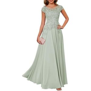 Dames chiffon moeder van de bruid jurk plooien Avond Prom jurken Cocktail Jurken Plus Size, Salie, 32