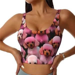 SABFWF Rode poedels honden print yoga bh's, hoge impact ondersteuning, lang ontwerp, voor fitness, hardlopen en meer, Zwart, S