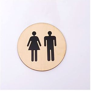 Toilet signs for door, 5 mm rond toiletdeurteken WC acryl 3d zwart goud zilver spiegeloppervlak muursticker, for woondecoratie gunst(Black no mirror wood,20X20cm)