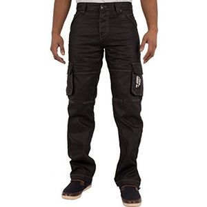 ENZO Heren Designer Cargo Combat Jeans Denim Broek Alle Taille Maten, Zwart gecoat, 30W / 30L