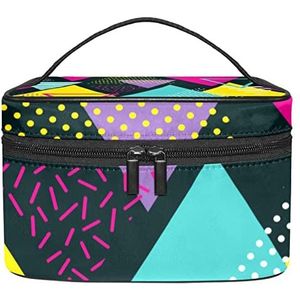 Abstracte driehoek make-up organizer tas, reismake-up tas organizer case draagbare cosmetische tas voor vrouwen en meisjes toiletartikelen, Meerkleurig, 22.5x15x13.8cm/8.9x5.9x5.4in