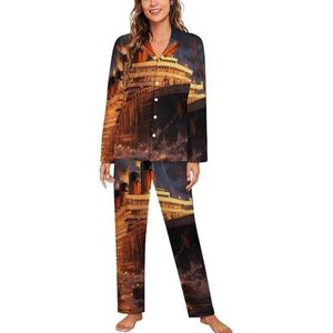 Escape from Boat De Titanic pyjama sets met lange mouwen voor vrouwen klassieke nachtkleding nachtkleding zachte pyjama loungesets