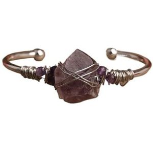 Kristal Kralen Bangle Sieraden Natuurlijke Amethisten Quartz Rondelle Kralen Open Manchet Bangle for Femme Vrouwen Vriendschap Sieraden (Color : Purple Quartz Silver)