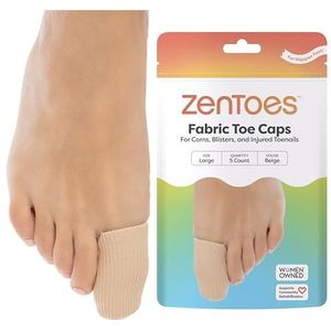 ZenToes Verpakking met 5 teenkappen met gesloten teenkapjes, stoffen beschermmouwen met gelvoering, voorkomt eelt en blaren tussen de tenen (grote gesloten teen (diameter van 2,5 cm)