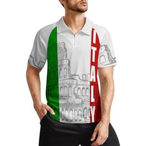 Romeins Colosseum Italiaanse vlag heren golf poloshirts klassieke pasvorm korte mouw T-shirt gedrukt casual sportkleding top S
