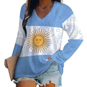 Argentinië Paisley Vlag Vrouwen Casual Lange Mouw T-shirts V-hals Gedrukt Grafische Blouses Tee Tops 5XL