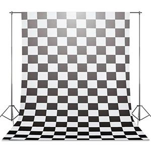 Zwart-wit Racing Geruite Vlag Fotografie Achtergrond Doek Professionele Fotoshoot Achtergrond Gordijn voor Video Studio 142 cm x 248 cm