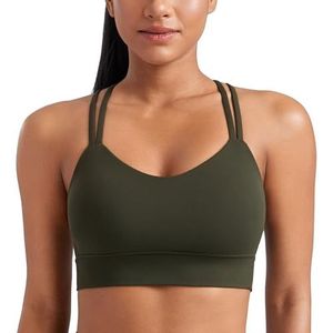 CRZ YOGA Vrouwen Butterluxe Strappy Longline Sportbeha - Voorgevormde Cup Dubbele Spaghettiband Workout Yoga Crop Top Atletisch Olijfgroen M