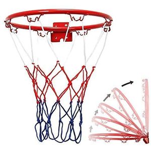 Basketbalhoepel en netset, metalen hangende mand voor buiten, mini-basketbal netbalhoepel met ring en net, draagbaar ophangdoel voor binnen en buitensport (diameter 32 cm)
