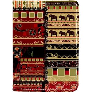 PU Lederen Paspoort Clip Portemonnee Houder 4x5.5 inch voor Reizigers Rode Boho Olifant Bloem Patroon, Meerkleurig, 10x14cm/4x5.5 in