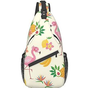WOWBED Flamingo's en ananassen bedrukt casual cross body borsttas, comfortabel en handig, geschikt voor werk, sportschool en dagelijkse collocatie, Zwart, One Size