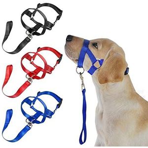 ZHAOCHEN. 1 stuks Instelbare Anti-bijt Hond Mouth Dog Cover Leash Head Collar Pet Halter Leash muilkorf Pet Dog Padded halster (Color : Black, Size : L)