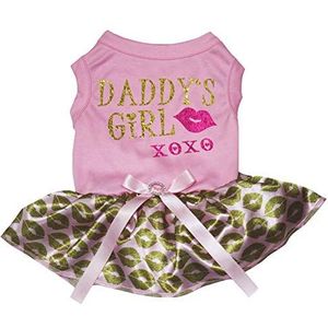 Petitebelle Papa's Meisje Xoxo Katoen Shirt Tutu Puppy Hond Jurk, X-Small, Pink/Leopard