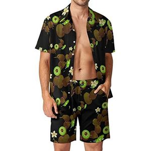 Leuke Kiwi Vogel Hawaiiaanse Sets voor Mannen Button Down Korte Mouw Trainingspak Strand Outfits XL