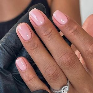 Franse tipnagels - 24 stuks middelgrote vierkante nepnageltips - 12 maten roze Franse nepnagels met lijm - glanzende, volledig dekkende plaknagel met strikpatronen for vrouwen en meisjes(Pink)