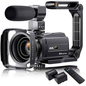 48MP 4K videocamera 16x zoom 3.0"" camcorder met microfoon Vloggen Touchscreen IR Nachtzicht Wi-Fi Vlog Camera's Web(Black)