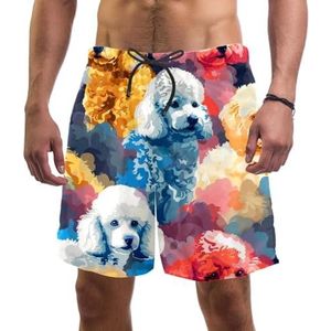 Heren Board Shorts, Art Aquarel Poedel Honden Sneldrogende Badmode Strand Vakantie Party Bermuda Zwemmen Grote Broek, Art Aquarel Poedel Honden, S