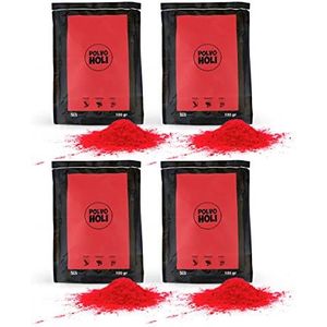 POLVO HOLI - Verpakking met 4 Holi-poederdoppen à 100 gram (400 g holipoeder) (rood)