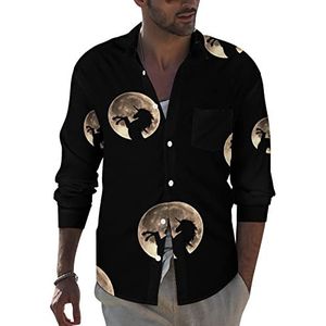 Eenhoorn met volle maan heren revers lange mouwen overhemd button down print blouse zomer zak T-shirts tops S