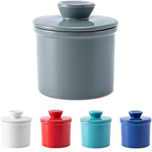 Boterpot met afvoer voor toonbank Franse boterschotel met deksel keramische boteropslag voor verse smeerbare boter (donkergrijs