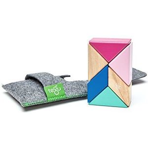 Tegu 5700614 houten bouwstenen, magnetisch, roze, met praktische vilten tas, houten speelgoed voor kinderen vanaf 12 maanden