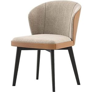 GEIRONV Moderne keuken eetkamerstoelen, massief houten rugleuning stoel katoen linnen plus lederen woonkamer stoelen slaapkamer lounge stoel Eetstoelen (Color : Khaki, Size : 1pcs)