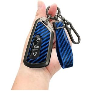 Autosleutel beschermhoes Metalen Carbon Autosleutel Case Cover Shell Fob Voor Golf 8 MK8 ID-4 ID-6 Voor Octavia A8 Voor Leon FR MK4 Voor Sleutel Shell(Carbon blue Set 2)