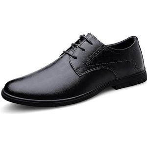 Oxford Dress Schoenen for Heren Vetersluiting Ronde Neus Effen Kleur PU Leren Derby Schoenen Antislipbestendig Antislip Feest(Black,38 EU)