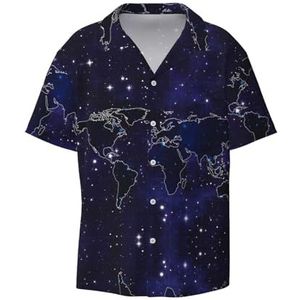 TyEdee Wereldkaart Print Heren Korte Mouw Overhemden met Zak Casual Button Down Shirts Business Shirt, Zwart, 4XL