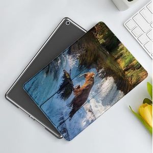 CONERY Hoesje compatibel iPad 10,2 inch (9e/8e/7e generatie) waterval, afbeelding van grote beer bij een rots in Alaska Waterval Wildlife in Earth Art Print Decorati, Slim Smart Magnetische Cover met