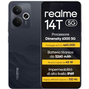 realme 14T 5G Smartphone 8+256 GB, Dimensity 6300 5G Chipset, 6000mAh Titan Battery, 45W Fast Charge, 120Hz AMOLED Esports Display, IP69, NFC, Black RR(no adapter)